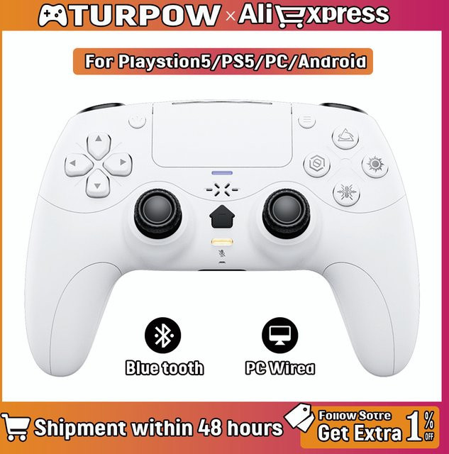Turpow Kabelloser Gamepad-Controller für PlayStation 5 in Schwarz und Weiß mit Turbo-Funktion, DualSense-Vibration, externem Mikrofon und adaptiven Trigger-Tasten - Bild 1