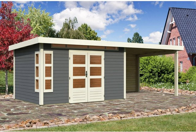 Karibu Holz-Gartenhaus Kastberg mit Flachdach in Terragrau, B/T/H: 360 x 240 x 222 cm - Bild 1