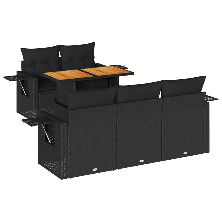 vidaXL 6-teilige Garten-Sofagarnitur in L-Form aus schwarzem PE-Rattan mit Sitzkissen und Stauraum - Bild 2