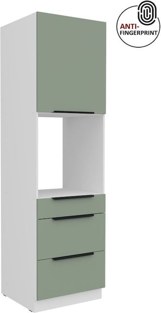 Küchen Hochschrank ARIA Aquamarin matt mit 3 Schubkästen und einer Tür sowie einem offenen Fach, Breite: 60 cm - Bild 1
