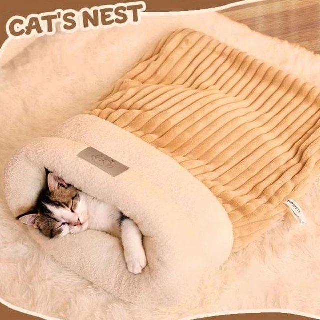 Pet Products My Katzenbett Höhlenartiger Katzenschlafsack in Beige gestreift - Bild 1