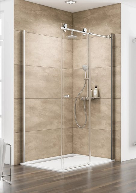 Schulte MasterClass Duschkabine als Ecklösung mit Schiebetür und Seitenwand, Glas transparent, Chromoptik, B: 90 cm, T: 140 cm - Bild 1