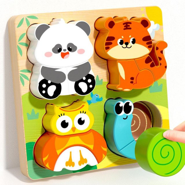 Baby Montessori 3D Puzzle Cartoon Tiere Fahrzeug, Holzspielzeug, ab 0 Jahre - Bild 1