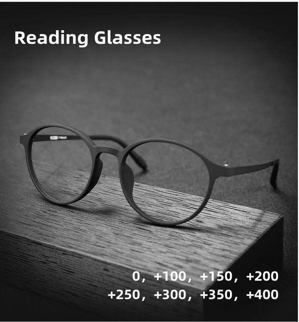 LOERHUNAR Lesebrille, Retro, Rund, Vollrand, Titan TR90, Schwarz, Unisex - Bild 1