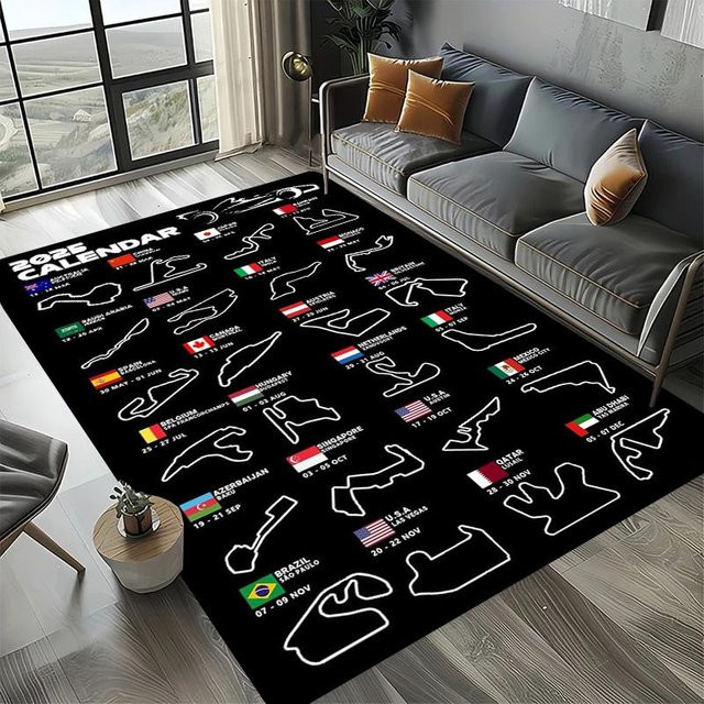Magic Zhu Motorsport Teppich mit Formel 1 Rennstrecken-Design Imola und Monaco, Schwarz, B: 160 cm, T: 120 cm - Bild 1