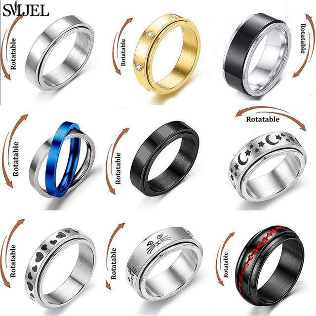 SMJEL Fidget Spinner Ring, Edelstahl, Schwarz, Unisex - Bild 1