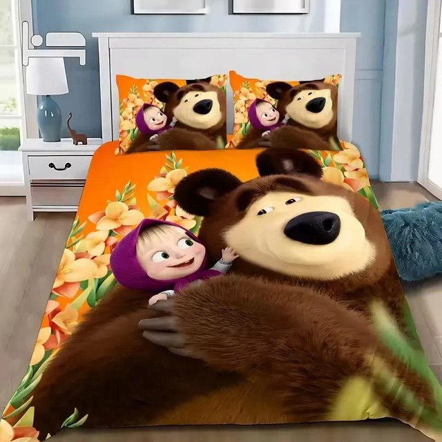 Masha und die Bären Bettwäsche-Set mit 3D-Druck und Reißverschluss, B/H: 180 x 210 cm - Bild 1