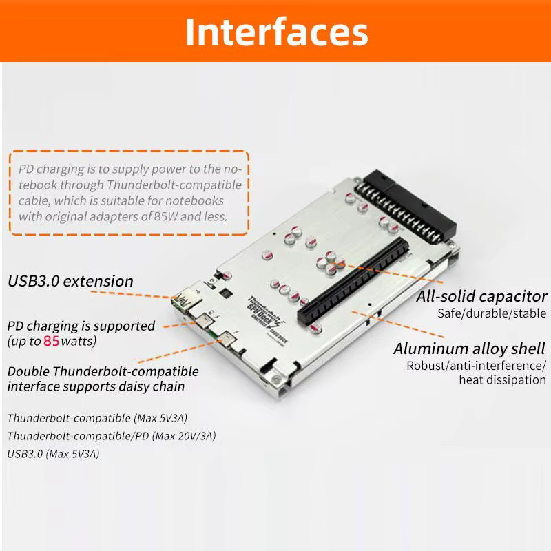 Th3p4g3 85w pd GPU-Dock für Laptop und Notebook, Thunderbolt-kompatible Dockingstation für externe Grafikkarten mit 40 Gbit/s, geeignet für MacBook und Windows - Bild 2