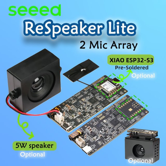 ReSpeaker Lite 2 Mikrofon-Array mit ESP32S3 XIAO für ESPHome Assistant, inklusive Mono-Gehäuselautsprecher 4R 5W und Acrylgehäuse in Schwarz oder Transparent von MiiBestOD - Bild 1