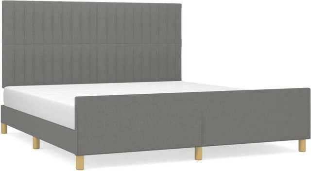 vidaXL Bettgestell mit Kopfteil in Dunkelgrau aus Stoff, B/T/H: 160 x 200 x 128 cm - Bild 1