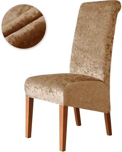 Beige Samt Stuhlbezüge aus Stretch-Material für Esszimmerstühle, 2 Stück - Bild 1