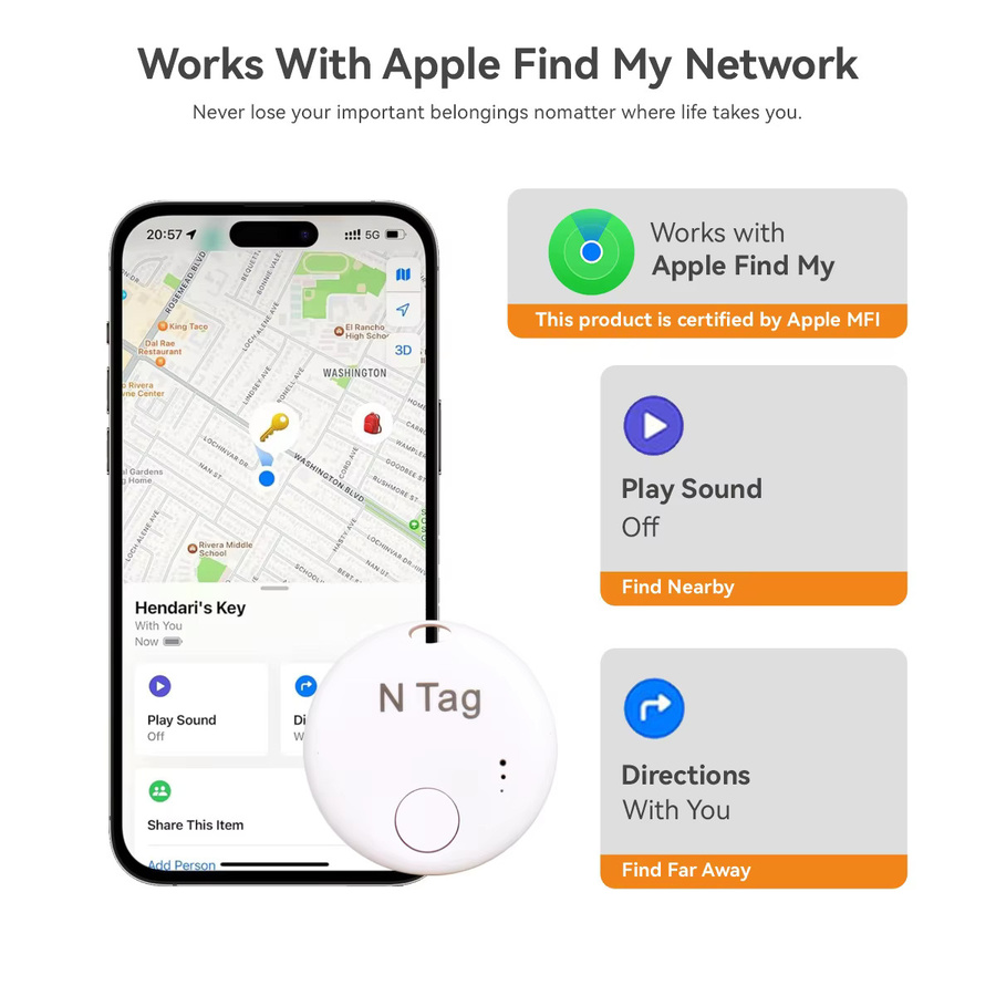 Apple AirTag Bluetooth Tracker Smart Tag in Weiß für iOS Find My Tracking zur Ortung von Schlüsseln, Geldbörse und Gepäck - Bild 3