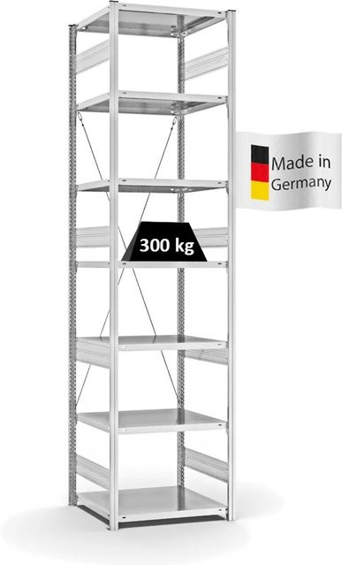 PROREGAL Fachbodenregal Stecksystem T-Profil Heavy-Duty, 7 Ebenen, Lichtgrau, H x B x T: 300 x 75 x 60 cm - Bild 1