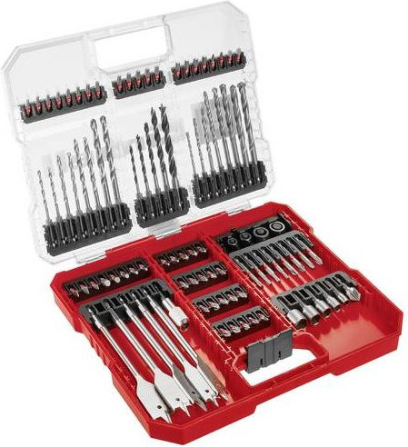 Einhell Bohrer- und Bit-Sortiment 95-teilig in HSS mit Aufbewahrung in Silber, Grau und Rot - Bild 1