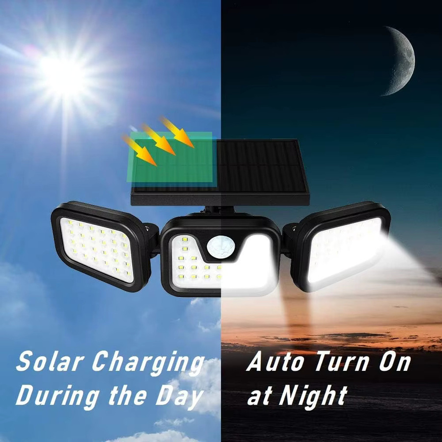 Leclstar 74 LED Solar-Flutlicht mit Bewegungsmelder und 3 Modi, wasserdichte Solar-Wandleuchte für den Außenbereich in Schwarz - Bild 2