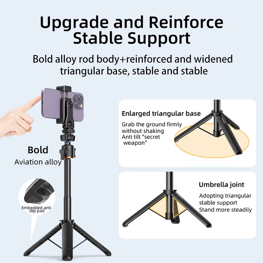 Flymile Stativ-Selfie-Stick als verstellbare Verlängerungsstange für DJI OSMO Pocket 4, Pocket 3, Insta360 X5 und DSLR-Kameras in Schwarz - Bild 3