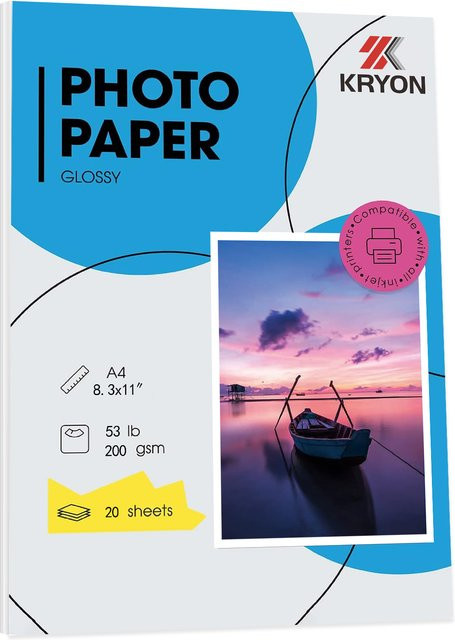 KRYON Fotopapier A4 hochglänzend weiß für Tintenstrahldrucker, 20 Blatt, 200 g/m2 - Bild 1