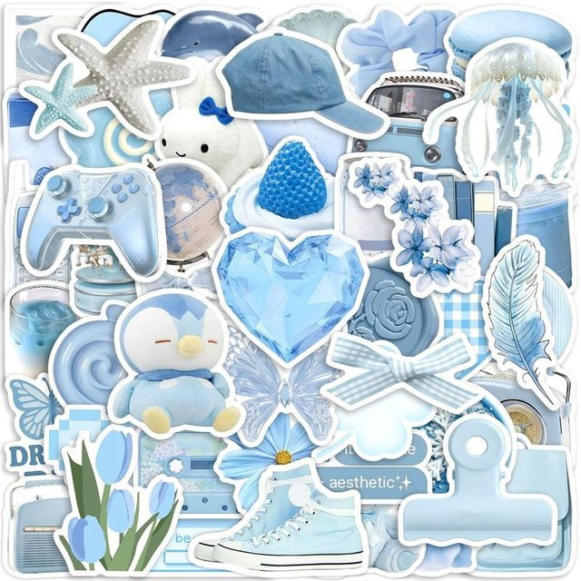 Kawaii Hellblau Mädchen PVC Haftsticker von Binchi Outdoor Product für Handy Laptop und Skateboard als Ästhetische DIY Graffiti Aufkleber - Bild 1