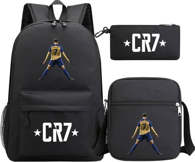 3-teiliges Schulrucksack-Set in Schwarz aus Oxford-Stoff mit großem Fassungsvermögen, Schultasche und Federmäppchen, H x B x T: 46 x 32 x 16 cm - Bild 1