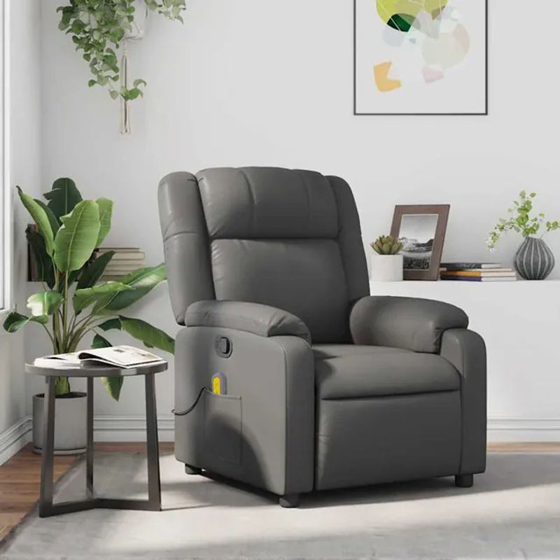 Vidaxl Aufklappbarer Massagesessel in Grau mit Kunstleder Bezug als moderner Relaxsessel - Bild 1