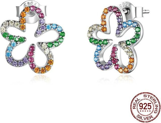 Blumenohrringe 925 Sterlingsilber, Siebenfarbig, Zirkon, Damen - Bild 1