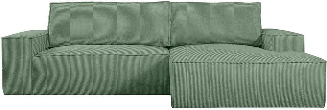 Vente-unique Schlafsofa Amelia in L-Form mit Cord-Bezug, Grün, Breite: 267 cm - Bild 1