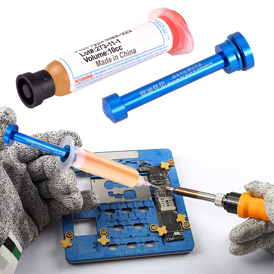Manuelle Schweißöl-Spritze aus Aluminiumlegierung als Kolben-Dispenser für Flussmittelpaste und Reparaturen in Schwarz oder Blau - Bild 3