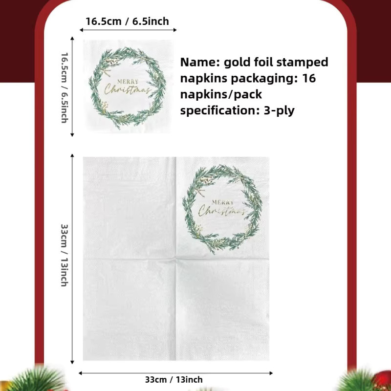 GUANYAO Weihnachtskranz Servietten mit Goldprägung, 16 Stück, Weiß/Gold, B/B: 33 x 33 cm - Bild 6