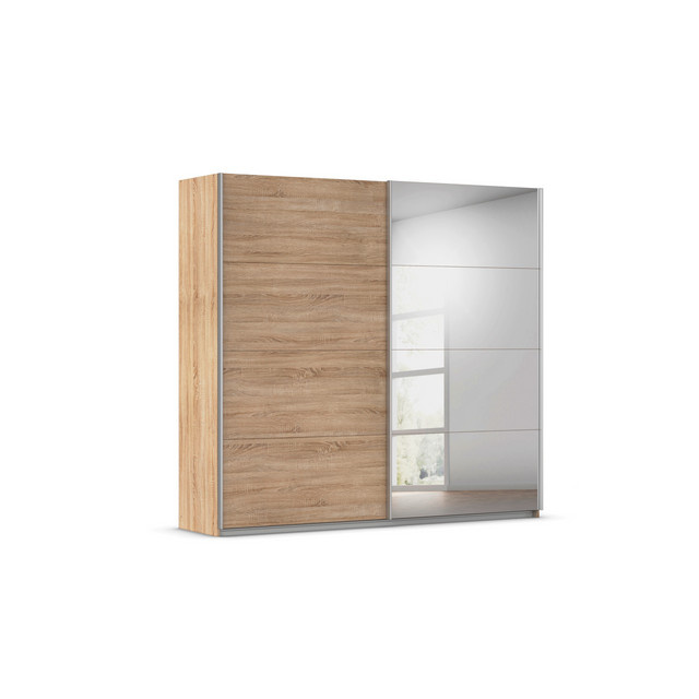 RAUCH Quadra Schwebetürenschrank in Braun mit Spiegelelementen und integrierten Schubladen, B/T/H: 226 x 62 x 210 cm - Bild 1