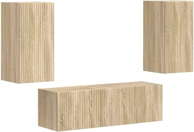 vidaXL TV-Wandregal-Set aus Holzwerkstoff in Sonoma Eiche, 4 Stück, Wandmontage, modern, Braun - Bild 1