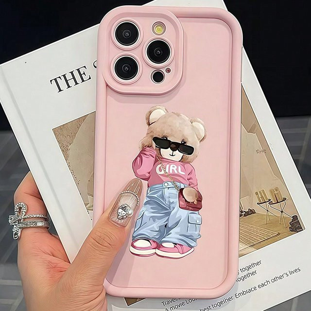Niedrige und stilvolle iPhone Hülle mit rosa Bären-Design für verschiedene iPhone Modelle - Bild 1