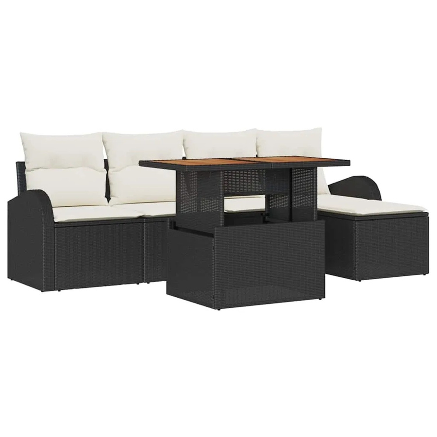 vidaXL Garten-Sofa-Set aus Polyrattan in Schwarz, 6-teilig mit Polsterkissen und integriertem Stauraum - Bild 2