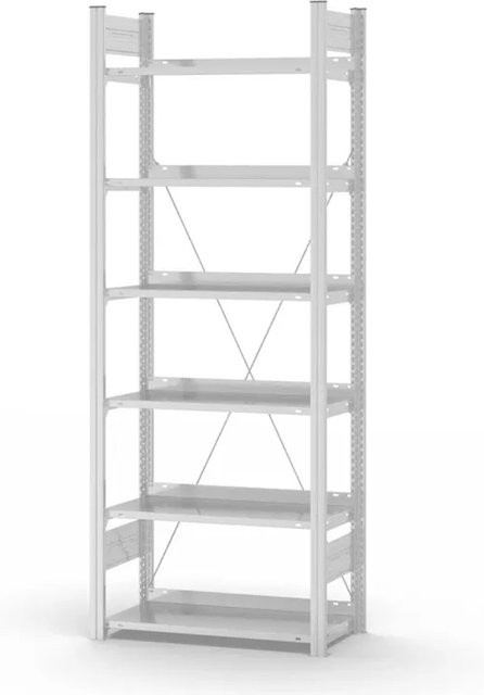 PROREGAL Aktenregal Stecksystem T-Profil Grundregal mit 6 Ebenen in Lichtgrau, H x B x T: 200 x 75 x 30 cm - Bild 1