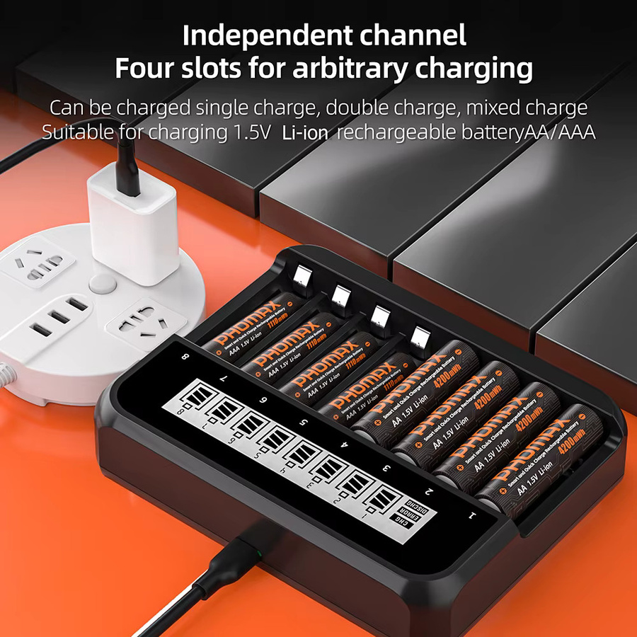 PHOMAX Li-Ionen-Akku-Ladegerät für AA und AAA Batterien, 1,5 V, Schwarz - Bild 2