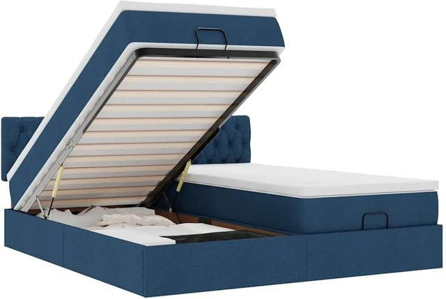 vidaXL Ottoman-Bett mit Matratze in Blau und Weiß, modernes Polsterbett mit Lift-up-Funktion, B/T/H: 180 x 200 x 103 cm - Bild 1