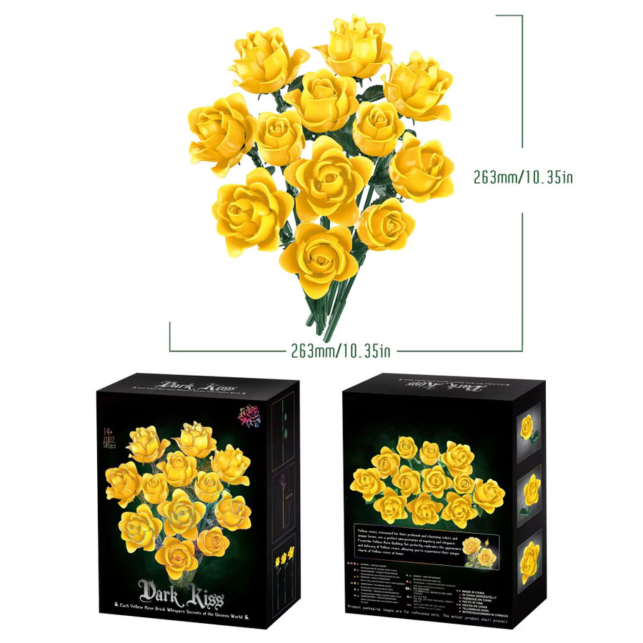 Yaafun Blumenstrauß aus Bausteinen mit 585 Teilen, mehrfarbige Rosen in Blau und Gelb als Deko-Set - Bild 1