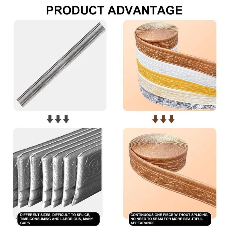 Molly Show Selbstklebende 3D-Wandverkleidungslinie als Sockelleiste, wasserdichter Tapetenaufkleber für die Heimdekoration, Schwarz, Breite: 8 cm, Länge: 10 m - Bild 4