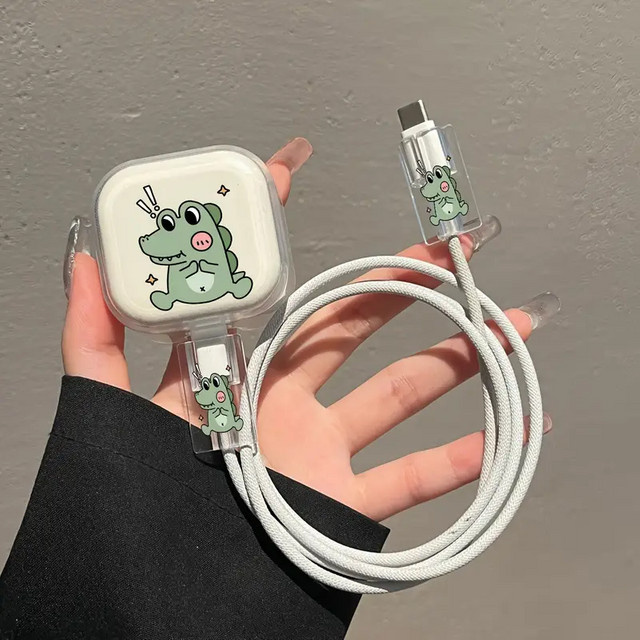 Multicolour Ladeschutz-Hülle mit Cartoon-Dinosaurier-Muster für iPhone 20W USB-Adapter und Kabelmanagement-Wickler - Bild 1