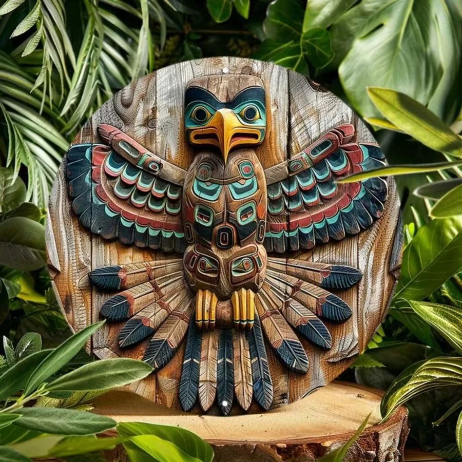 CIFBUY Native American Totem Pole Wandkunst aus wasserdichtem Aluminiumschild - Bild 3