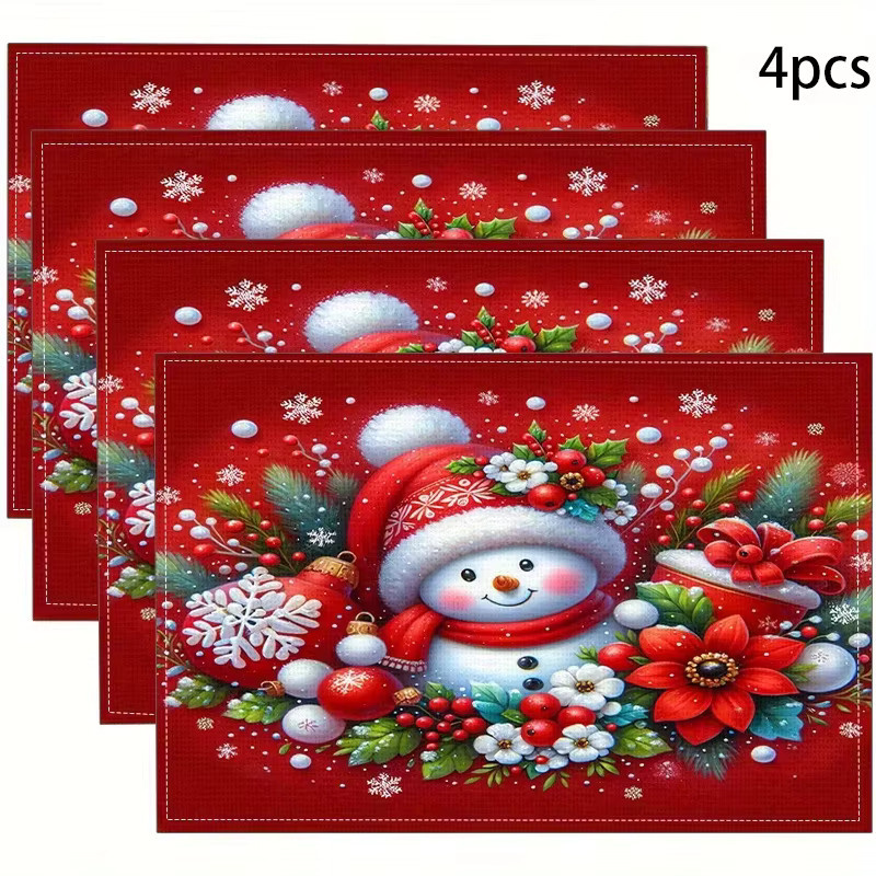 VIKAMA 4er Set Weihnachts-Tischsets mit Schneemann-Motiv in Rot, rechteckig, B: 45,0 cm x T: 30,0 cm x H: 0,3 cm - Bild 4