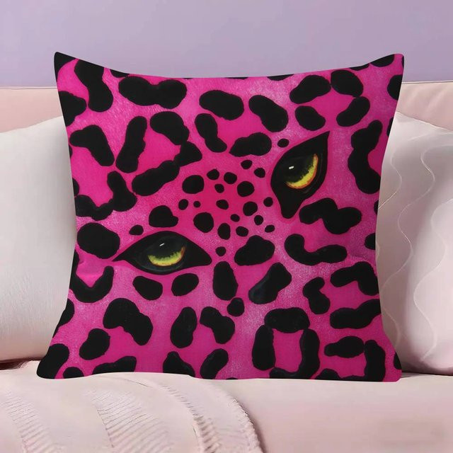 Lu Xika Chen Kissenbezug mit Anime Rosa Leopard Muster, quadratisch, B/B/B: 18 x 18 x 18 cm - Bild 1