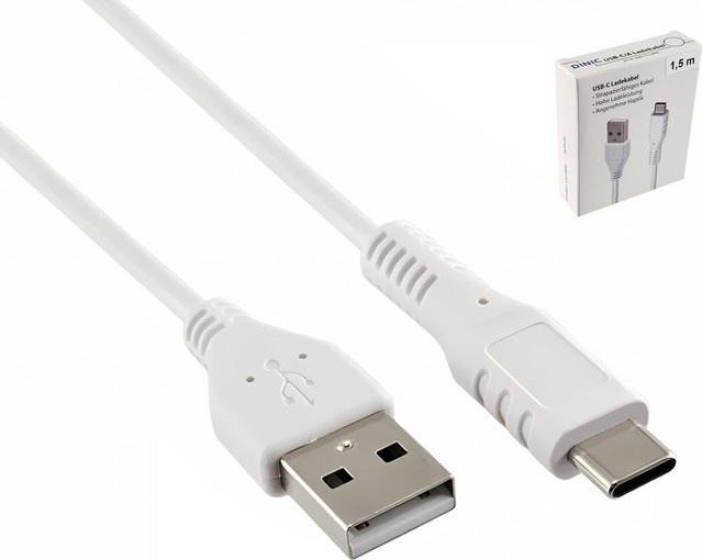DINIC USB C auf USB A Ladekabel, Weiß, Länge: 1,50 m - Bild 1