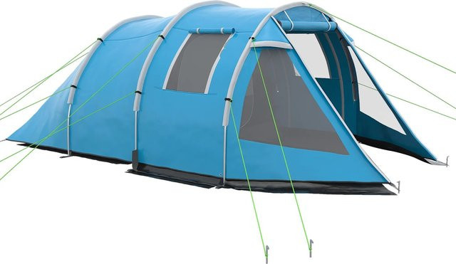 Outsunny Campingzelt Blau mit zwei Räumen und UV-Schutz für 4 Personen, B/T/H: 475 x 264 x 172 cm - Bild 1