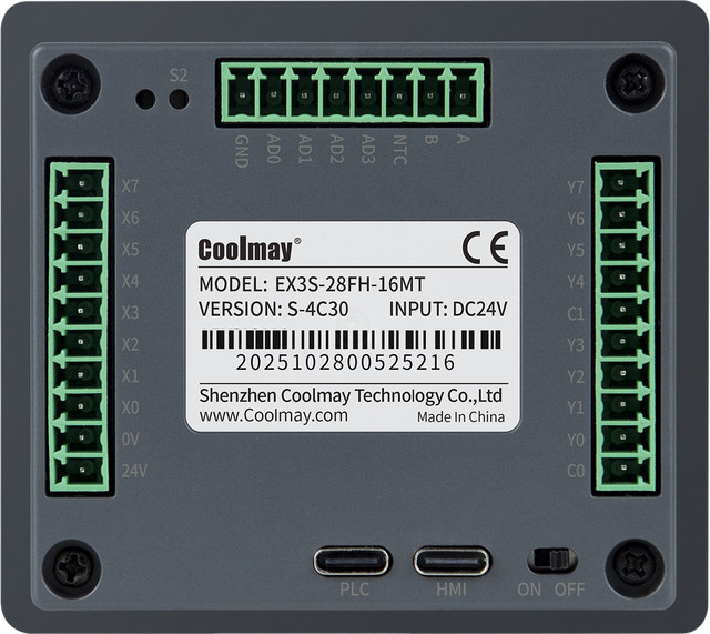Coolmay HMI PLC Alles in einem Transistor Digital EX3S-28FH-16MT mit 2,8 Zoll Display und 4 Analogeingängen in Grau - Bild 1
