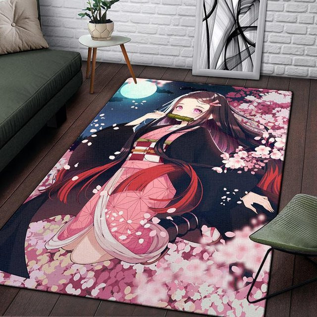 Demon Slayer Teppich von YangJOJO in Schwarz und Multicolour, weicher Boho-Flächenteppich aus Polyester, B/B: 60 x 40 cm - Bild 1