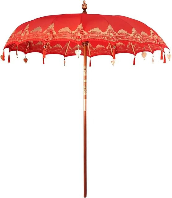 vidaXL Balinesischer Sonnenschirm aus Bambus und Baumwolle in Rot, B/T: 215 x 215 cm, Höhe: 260 cm - Bild 1