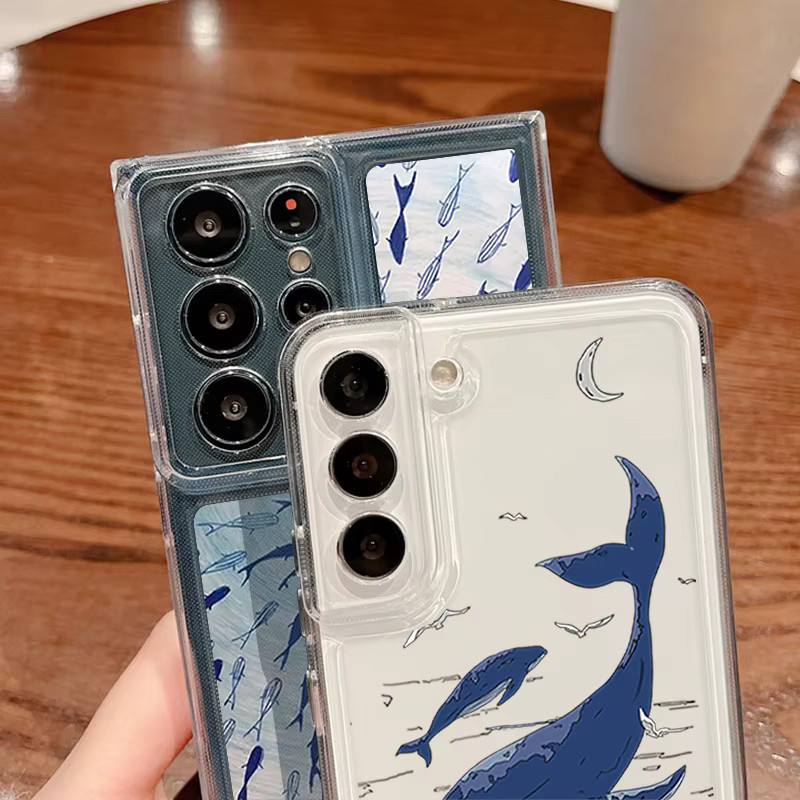 YISHANGOU Silikon Handyhülle mit Shark Print für Samsung Galaxy S25 S24 S23 S22 Ultra FE A56 A36 A26 A16 A15 A55 A25 A17 Edge in Transparent - Bild 3