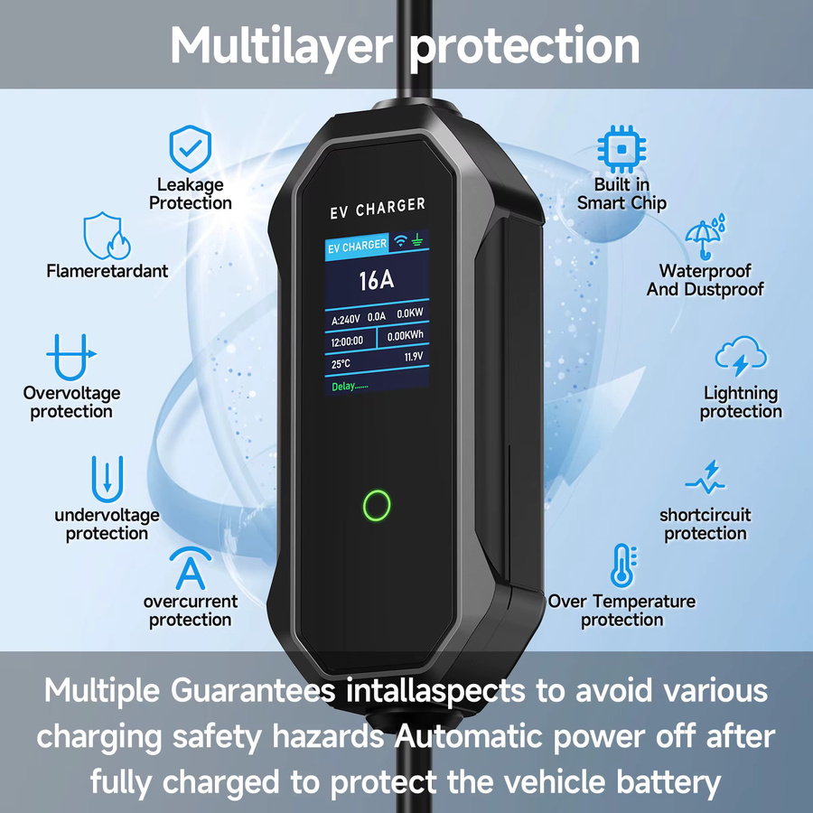 JNTAFEV Tragbares EV-Ladegerät Typ 2 für Elektroautos, 11kW, 16A, 3-Phasen, mit APP-Steuerung und Zeitsteuerung, Schwarz - Bild 4