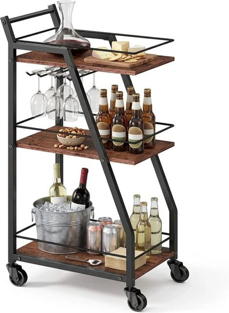 Relaxdays Küchenwagen im Industrial-Design aus Eisen und MDF, 3 Ebenen mit Rollen und Griff, Braun/Schwarz, B/T/H: 83 x 39 x 29 cm - Bild 1