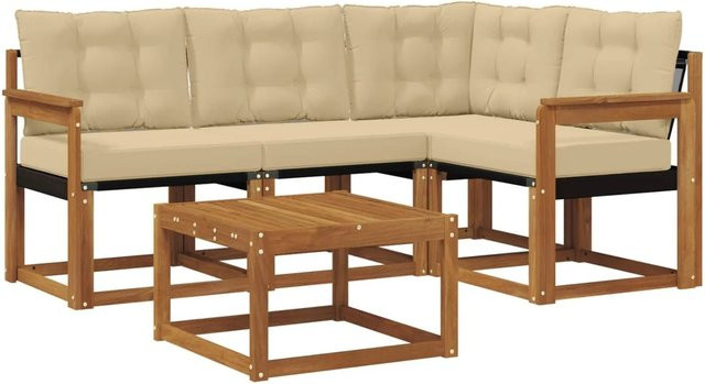 vidaXL Outdoor-Sofagarnitur 5-teilig aus Akazienholz und Textilene in Natur-Beige mit UV-beständigen Kissen - Bild 1